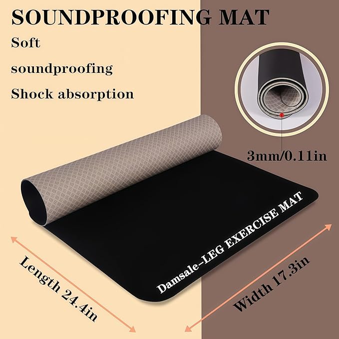6mm Thick Non-Slip Exercise Mat - Protects Hardwood Floors 2X Better Than 3mm Mats, Noise-Reducing Equipment Pad for Elliptical Desk Bike Pedal Exerciser