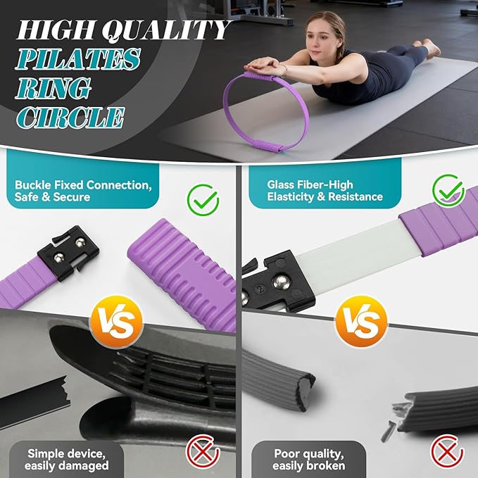 Pilates Ring, Silicone Magic Pilates Rings, Lightweight & Durable Flexible Fitness Circle Exercise Equipment for Toning Arms, Thighs,Legs, Core,Yoga & Physical Therapy
