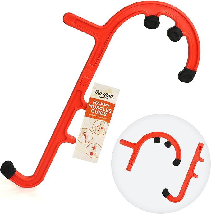 Tiger Tail Tiger Cane Back & Neck Massager – Trigger Point Deep Tissue Acupressure Therapy Cane Massage Hook with 7 Gription Knobs, 2-Piece Massage Tool for Muscle Knot & Shoulder Pain Relief, Orange