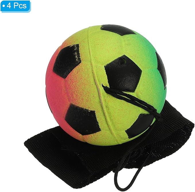 PATIKIL 2.5 Inch Sports Wrist Ball, 4Pcs Soccer Rubber Rebound Wristband Wrist Return Ball Sport on A String for Exercise Play, Mixed Colors