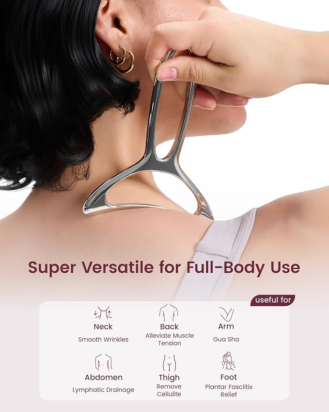 lifechill Lymphatic Drainage Massager & Anti Cellulite Massage Tools for Body Sculpting, Metal Gua Sha & Muscle Scraper Tool Pain Relief Deep Tissue, Gifts for Women, Silver (M)