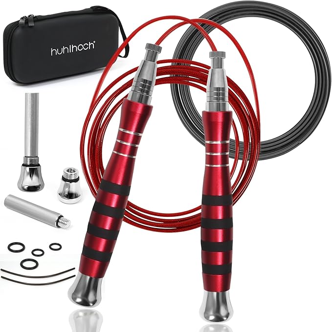 Speed Weighted Jump Rope with Secure Lock Mechanism, 360° Smooth Swivel, Non-Slip Matte Textured Handles, Features 2 Performance Cords for Effective Fitness Workouts