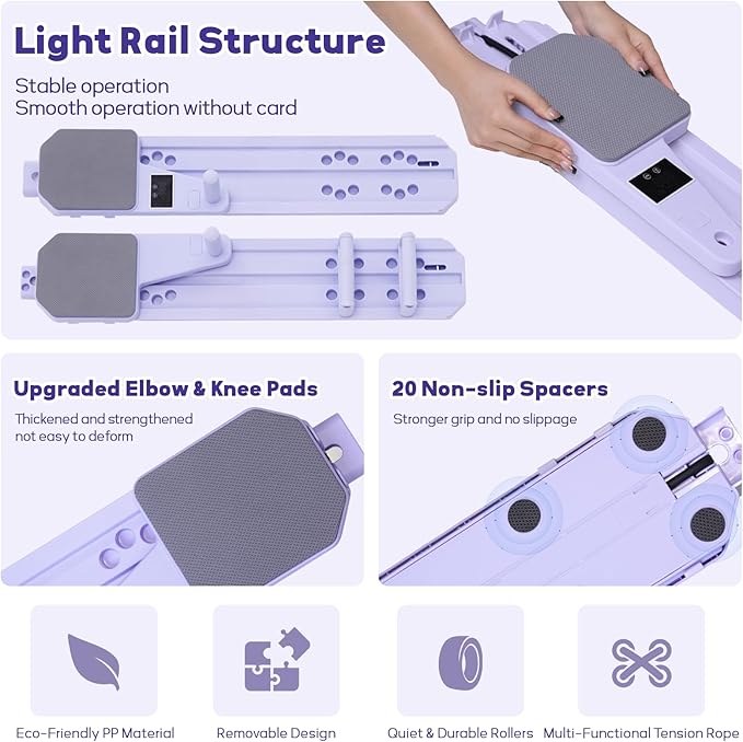 Pilates Board, Portable 7-in-1 Multifunctional Pilates Reformer Equipment with Timer, Anti-Slip and Quiet Design Pilates Reformers for Home Workout, Core Exercise for Women