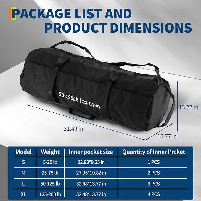 Garvee Sandbag for Fitness Weights Training,5-200 LBS Adjustable Weighted SandBag for Strength Powerlifting Running Home Gym Exercise,Black