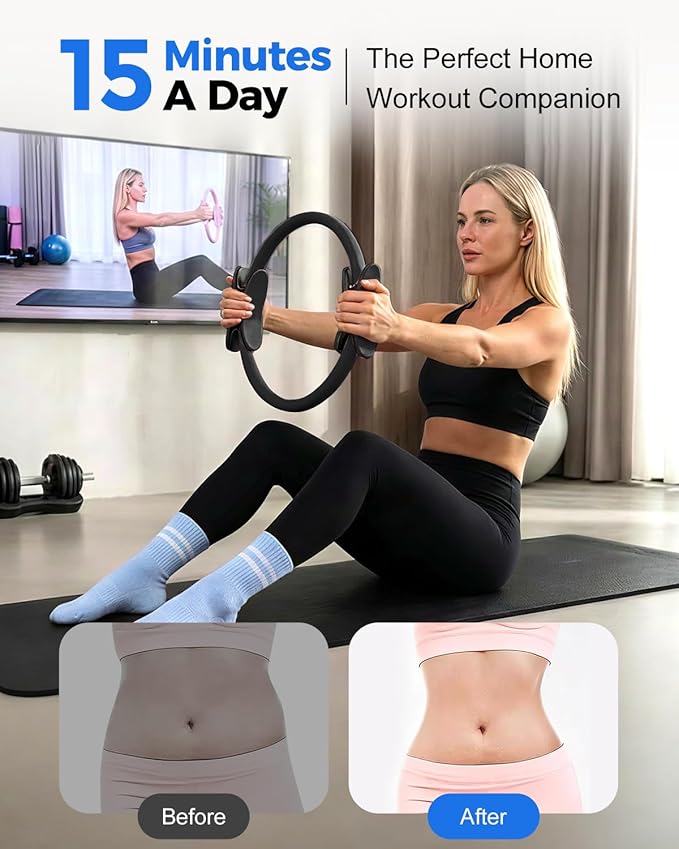 Home Pilates Essentials Kit for Women, Magic Circle Pilates Equipment Ring and Ball Set, 6 Resistance Bands Workout Guide Video for 28 Day Pilates Essential Challenge Starter Kit for Beginners