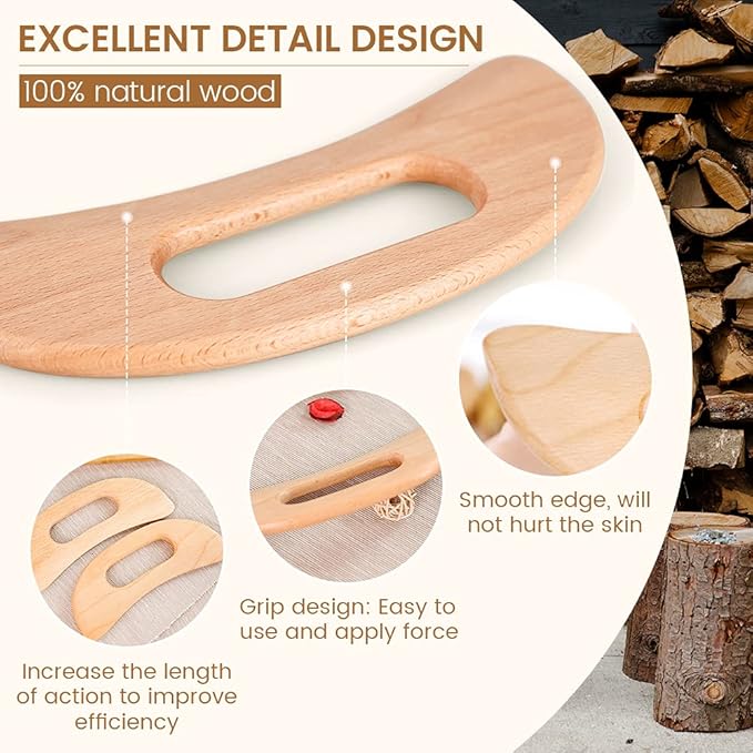 Lymphatic Drainage Massager, Wooden Gua Sha Tool for Body, Manual Massage Scraper for Anti Cellulite and Relieve Muscle Fatigue, Body Gua Sha Paddle (Style A)