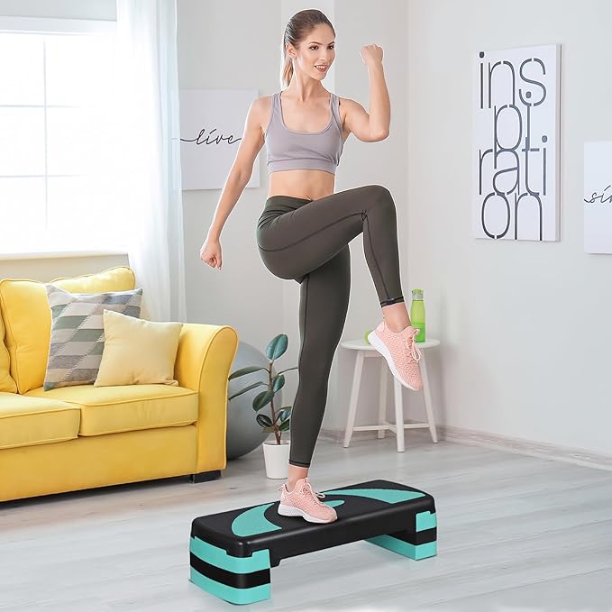 HomGarden Adjustable Workout Aerobic Stepper in Fitness & Exercise Step Platform Trainer Stepper w/Risers Adjust 4"-6''-8''