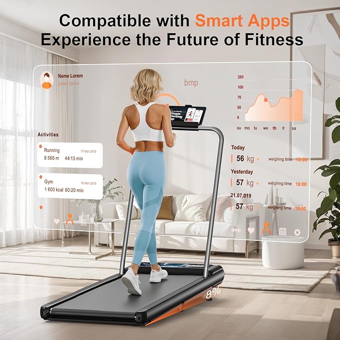 Walking Treadmill Pad with Incline - Portable Under Desk Treadmill, Walking Mat Pad with Handle Bar, 2.5HP Low Noise, 2 in 1 Treadmills for Home Office, Remote Control with LED