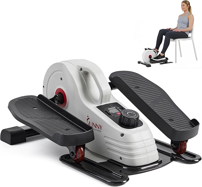 Sunny Health & Fitness Under Desk Pedal Elliptical Machine, Adjustable Resistance Leg Exerciser Home Workout While Sitting for Seniors, Optional Motorize or in Pink with SunnyFit App via Bluetooth