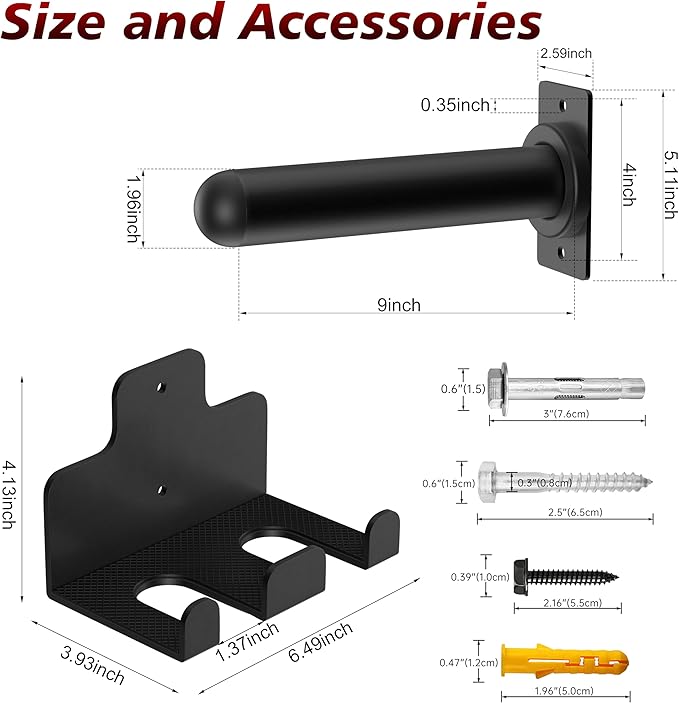4 Pack Wall Mounted Weight Plate Holder and 1 Pack 2 Hooks Barbell Hanger, Weight Plate Holder for 2" Weight Plates, Vertical Barbell Holder With Protective Rubber Pad for Garage Home Gym