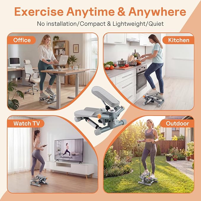 Steppers for Exercise,Stair Stepper Twist Mini Stepper with Resistance Bands, Portable Cardio Equipment 330LBS Weight Capacity for Body Shaping