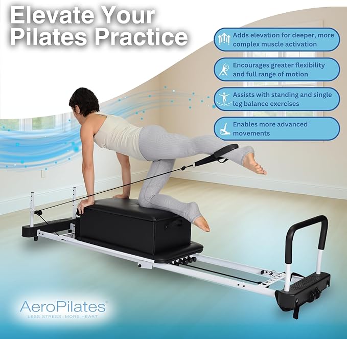 AeroPilates Box & Pole – Pilates Reformer Accessory for Strength, Balance & Flexibility – Includes Adjustable Support Pole, Strap & Instructional Workout Video – Compatible with All Pilates Reformers