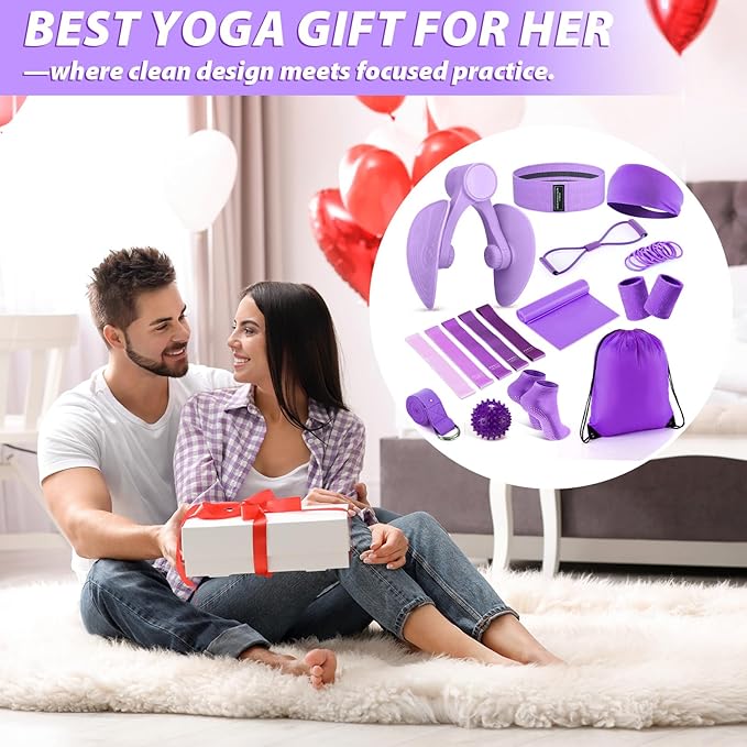 15 pcs Pilates Kit for Women Home Pilates Yoga Fitness Set with Pelvic Floor Trainer 5 Resistance Band Stretching Strap Non Slip Sock Ball Wristband Headband Gym Bag