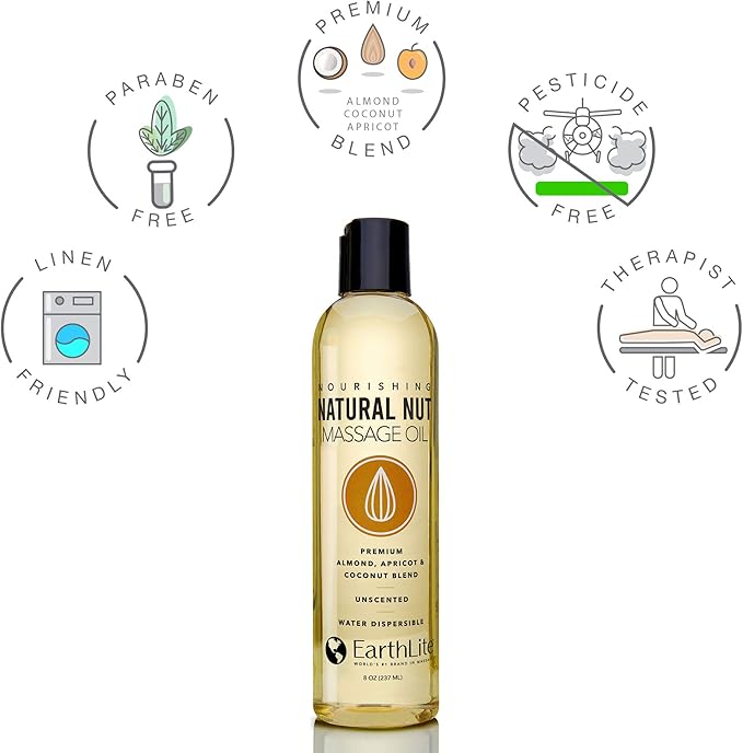 EARTHLITE Massage Oil NATURAL-NUT – NEW FORMULA -Unsurpassed Glide, 100% Chemical-Free, Unscented