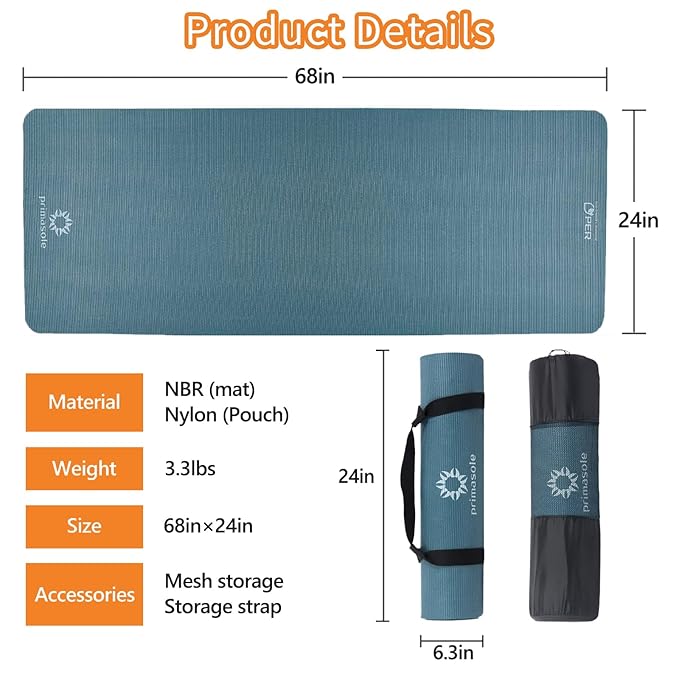 Primasole PER Eco-Friendly 2-Color Yoga Mat (0.4") - Secure Grip for Yoga, Pilates, Gym, Tear-Resistant, Portable w/Strap & Bag, 68x24" Forest Green/Black, All Levels,Easy to Clean