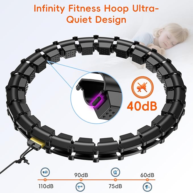 Plus Size Silent Weighted Hula Infinity Fitness Detachable Hoops 65-Inch 32 Knot, Smart Noiseless Infinity Hula for Women, Waist and Abdominal Home Weight Loss Exercise Fit Hoop