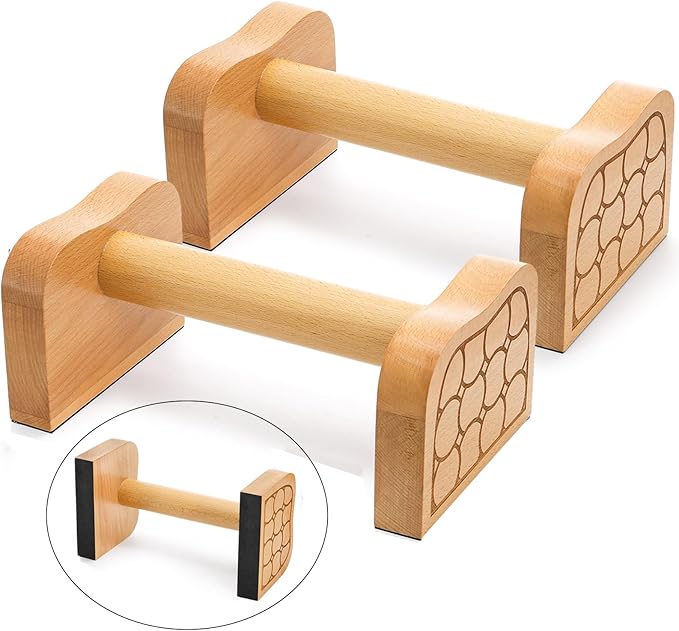 TOPZEA 2 Pcs Wooden Parallettes Push Up Bars, Solid Beech Wood Calisthenics Equipment Non-Slip Push Up Handle Stand for Handstand & Strength Training, Calisthenics, Home Gym & Floor Workouts