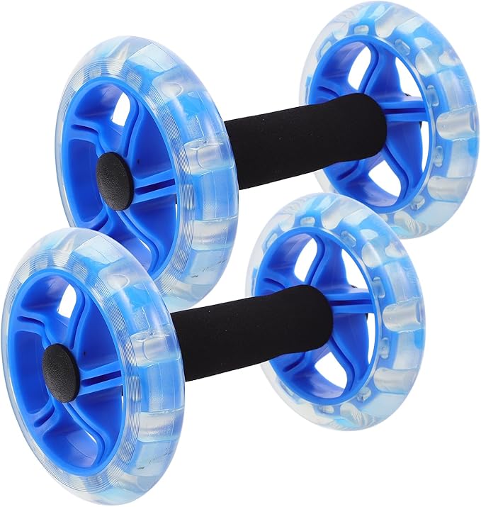 Twin-wheel Ab Roller Fitness Wheel Core Strength Training Equipment for Men Women with Non-slip Handles Blue Exercise Device for Home Workout