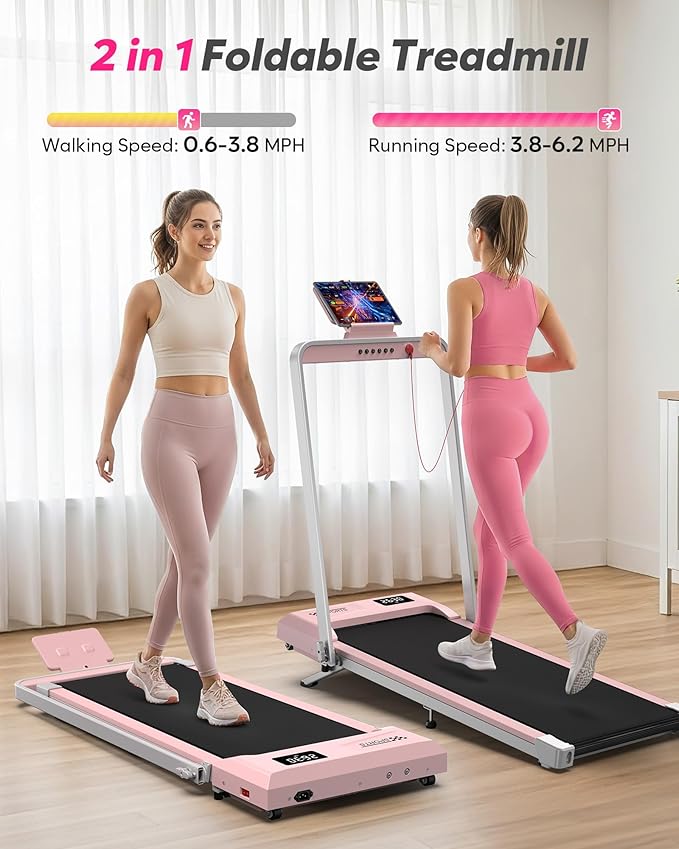 Foldable Treadmill with Incline, Compact Walking Pad Treadmill with Safety Handle Bar, 3.0HP Quiet Under Desk Treadmills for Home/Office, 320 LBS Capacity, APP & Mute Remote Control