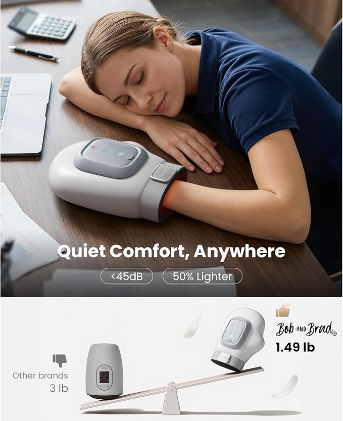 BOB AND BRAD Hand Massager with Heat and Compression, Individual Fingers, FSA-HSA Eligible, Cordless Portable HandSpa Prime Hand Massager for Arthritis and Carpal Tunnel, Pain Relief, 5 Intensities