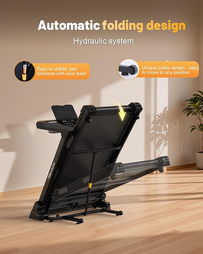 Treadmill with 0-25% Auto Incline, 3.5 HP Folding for Home Running, 10.0 MPH Max Speed, 300 lbs Weight Capacity, Bluetooth Speaker.