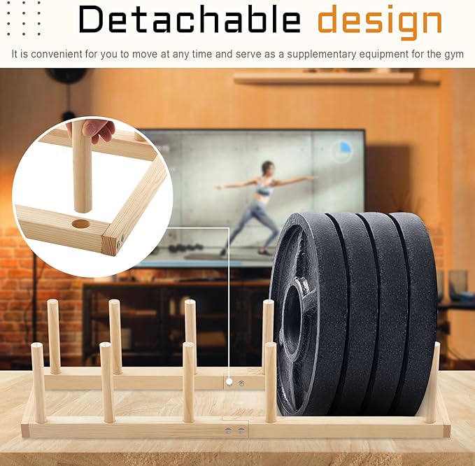 Weight Rack for Home Gym Wooden Horizontal 37.8''L x 10.1''W x 7.08''H Weight Plate Holder Storage Barbell Bumper Storage for Gym Home