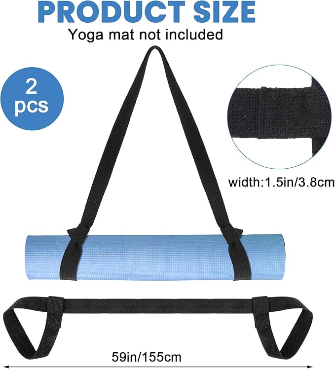 2 PCS Yoga Mat Carrier Strap Yoga Mat Sling Mats Slap Band Easy Holder Strap Adjustable Durable Exercise Carrier for Carrying Exercise Mats or Stretching (Black)