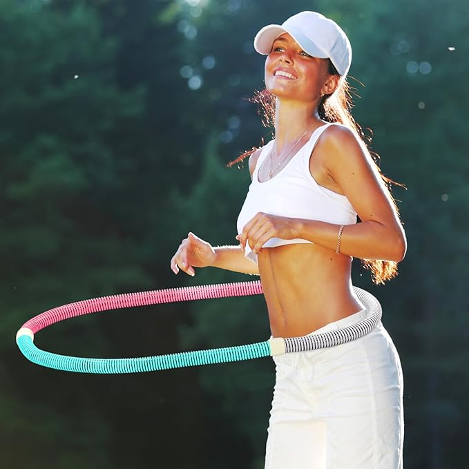 4 Pack 3 lb Weighted Soft Spring Fitness Hoop for Adults, Plus Size Quiet Weighted Fitness Hoop Heavy-Duty Foldable Portable Exercise Ring for Training Fat Burning Cardio Pilates Travel