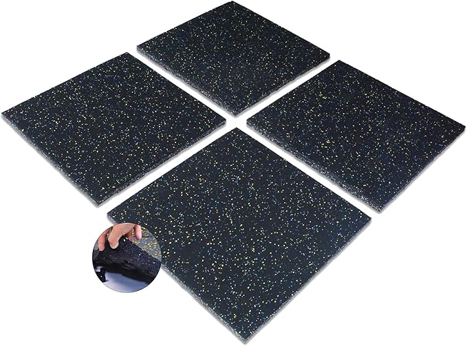 MYOYAY 4 Pack Interlocking Tile 20" x 20”x 1”Heavy Duty Rubber Flooring Mat Anti-Vibration Anti-Slip Exercise Mats for Gym Equipment and Cushion for Workouts, Cover 11.12 Sq.Ft…