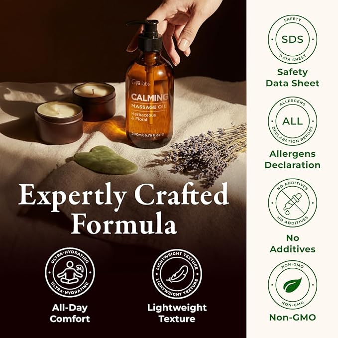 Gya Labs Calming Massage Oil - 6.76 Fl Oz - Lavender Massage Oil & Total Relaxation, Inspires Spa-Like Atmosphere - Authentic Ingredients, Non-Gmo And Cruelty-Free