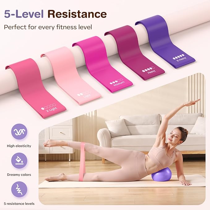 Pilates Kit 13Pcs Home Pilates Essentials Workout Kit with 13" Ring, 10" Ball and Resistance Bands for Women at Home Pilates Equipment Set for Beginners
