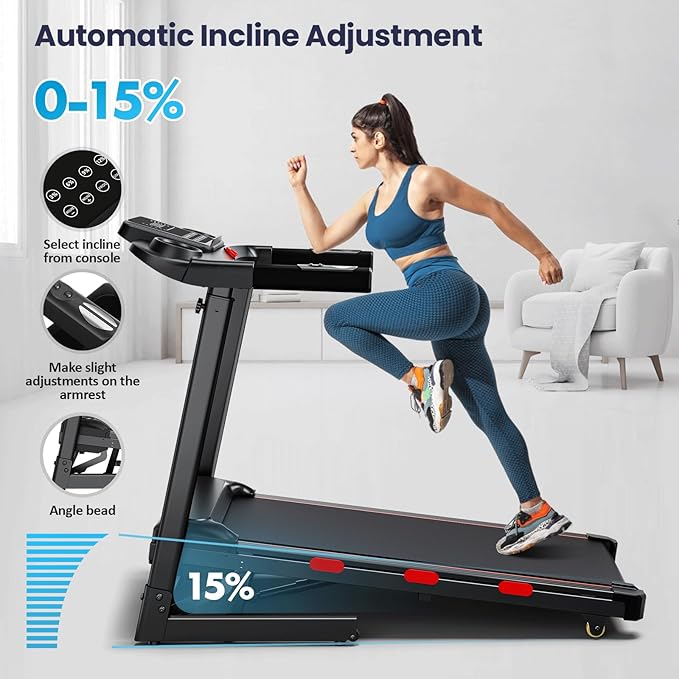 3.5 HP Auto Incline Treadmills for Home - Adjustable Height Handle Bars, 8.7 MPH, Wide Belt, 300+ lb Capacity, APP Control