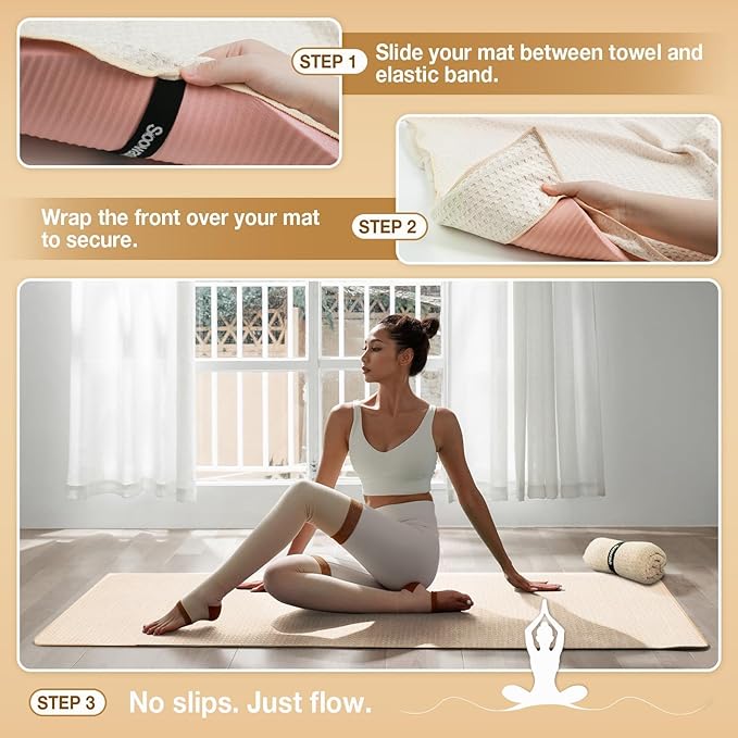 Hot Yoga Towel,Microfiber Yoga Mat Towels Non Slip for Hot Yoga Absorbent Microfiber Sweat Anti-Slip Cover,Bikram,Pilates,Exercise,Fitness 24 inch X 72 inch Beige 2 Pack
