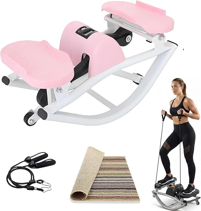 Rock Stepper Side to Side, Mini Stepper with Resistance Bands, Steppers for Exercise at Home, No Assembly Stair Climber for Full Body Workout, Digital Monitor Twist Action Cardio Machine