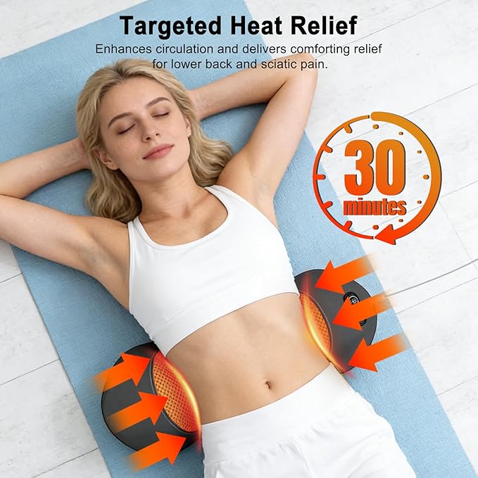 Triple Fusion Back Massager with Heat, Vibration and Smart Lift Support, Triple Fusion Massager with Ergonomic Memory Foam for Comfort and Relaxation, Ideal for Bed and Office Chair, Black