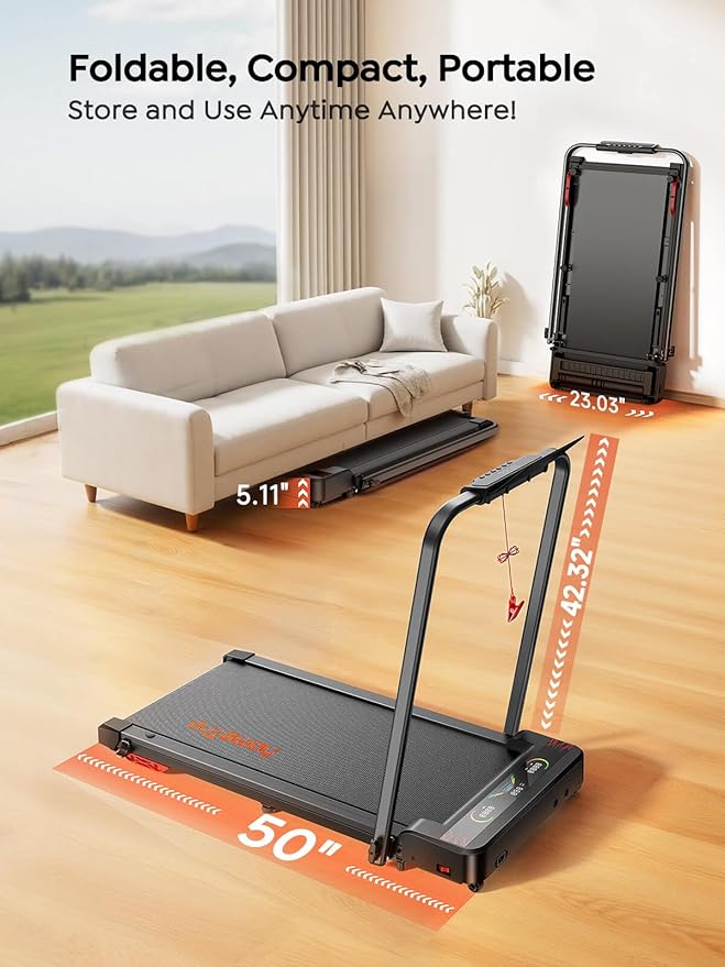 Walking Pad Treadmill with 9% Incline & Dual LED Display, 4 in 1 Foldable Treadmill with Handle bar for Home/Office, 3.5HP Portable Under Desk Treadmills with Magnetic Remote & APP Control