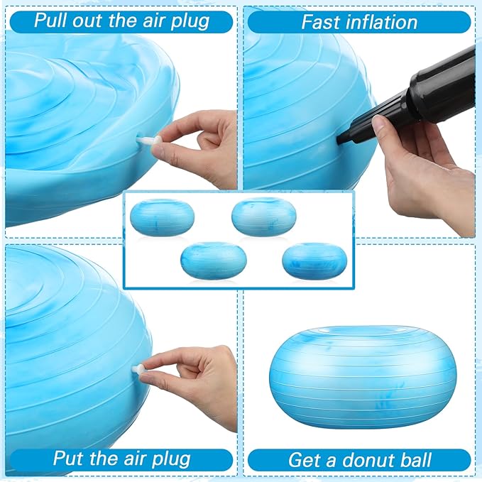 Libima 4 Pcs Flexible Seating for Classroom Inflatable Yoga Ball Chairs with Pump Donut Exercise Ball Chair Cushion Seat for Balance and Stability Training Home Office Gym Workout