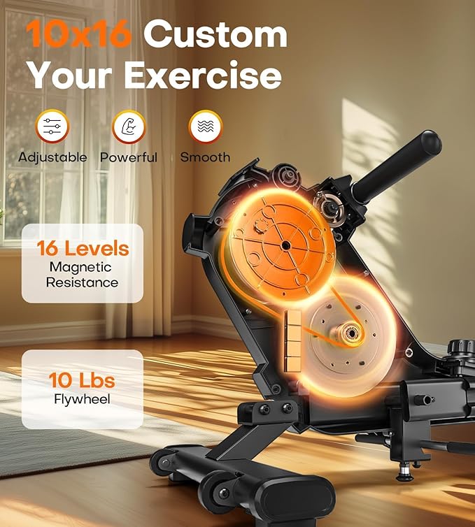 Rowing Machines for Home, 16/32-Level Adjustable Resistance, Magnetic Rowing Machine with App Supported, 350/400 LB Weight Capacity, Upgraded Dual Slide Rails with LCD Data Display Screen