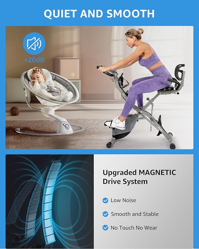 Foldable Exercise Bike Stationary Bikes for Home, 5 IN 1 Indoor Workout Bike, Cycling Bike with 16-Level Quiet Magnetic Resistance, 6.6 LBS Flywheel and 300LBS Capacity for Senior and Home Workout