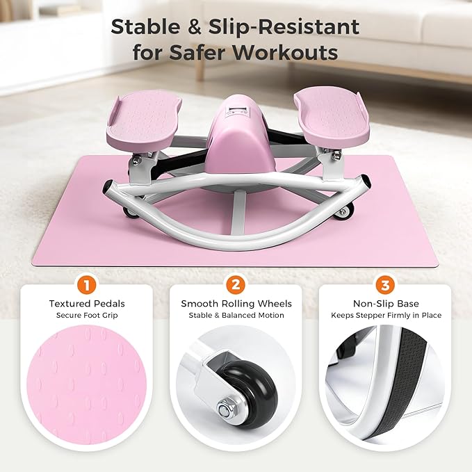 Rock Stepper Side to Side Low Impact Stair Stepper,Quiet Steppers for Exercise at Home with Resistance Bands & Non-Slip Mat – Exercise Step Balance Board Workout Equipment for Apartment & Living Room