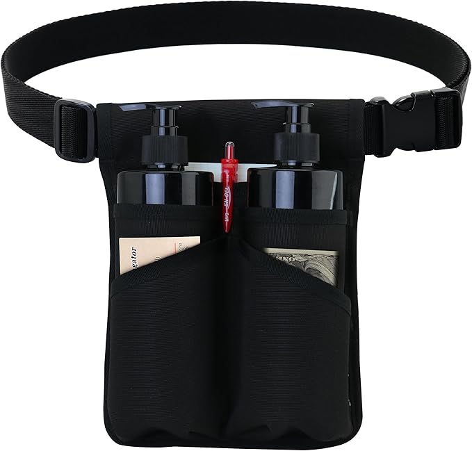 Tuhaoge Massage Bottle Bag,Massage Oil Holster for 2 Bottle s,Lotion Holster,Massage Therapist,Massage Oil Holster, Massage Lotion (TH-XJ-2 bottle-Black)