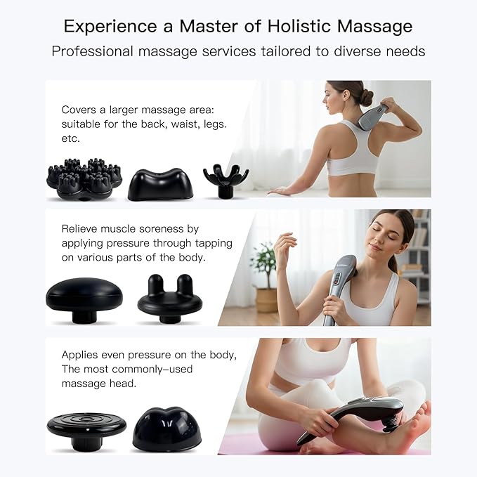 MEGAWISE Cordless Back Massager for Shoulders, Waist, Legs, Rechargeable 3200mAh Battery, 5 Speed and 5 +2 Massage Nodes 5 Hard, 2 Soilicone Nodes, Massage While Moving Around