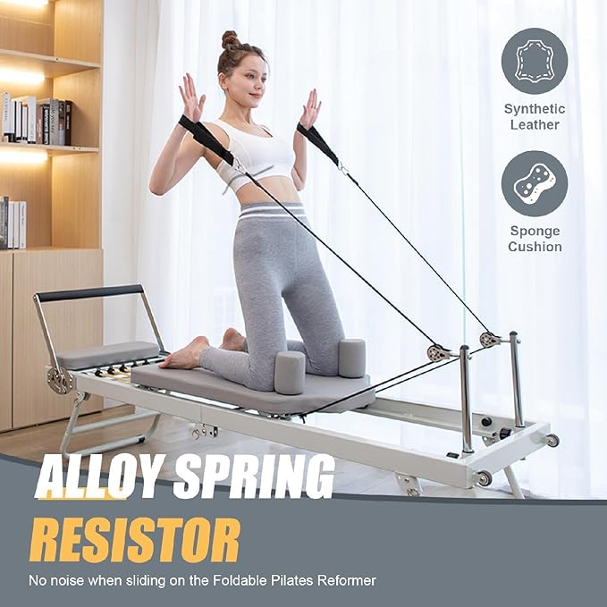Foldable Pilates Equipment, Portable Pilates Reformer, Folding Home Fitness Workout Machine Supports Up to 300 Lbs Comfortable to Use