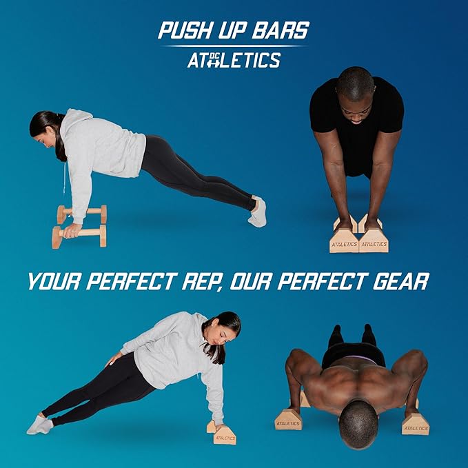 DC ATHLETICS® Push Up Bars – Parallettes with Anti-Slip Pads & Rock-Solid Base – Joint-Friendly Basebar -FSC-Certified Beech Wood – Calisthenics, Handstand & Planche Training