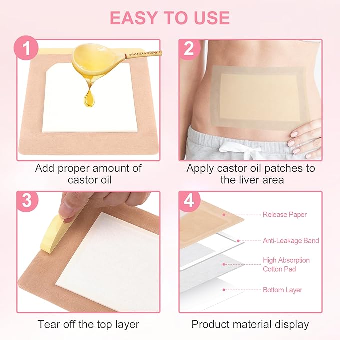 10pcs Castor Oil Pack Wrap - Self-Adhesive, High Absorbent Organic Cotton Flannel, No Leak Design for Women & Men