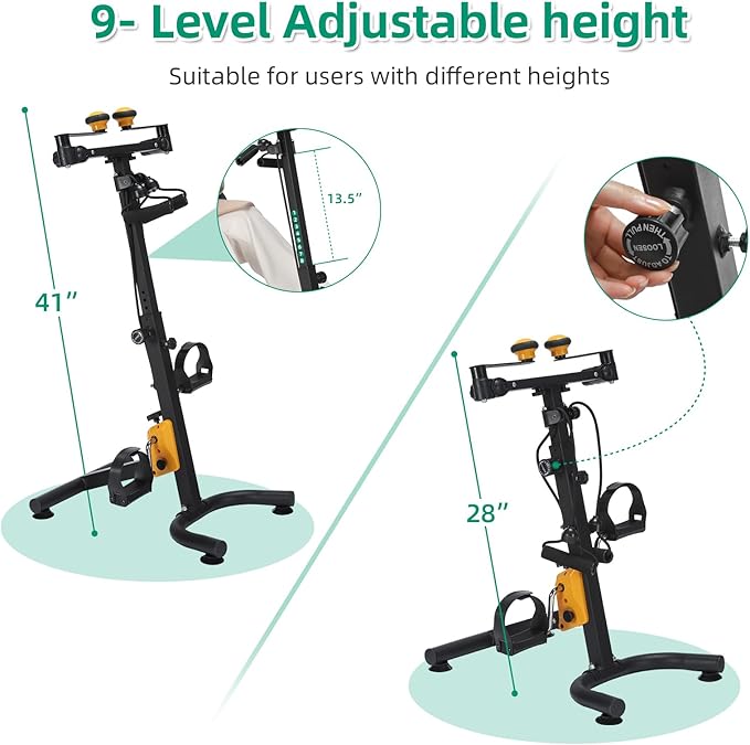 VIVIJASON Foldable Pedal Exercise Bike for Seniors, Adjustable Hand Arm Leg and Knee Exercise Peddler, Recovery Physical Therapy Home Exercise Bike, Handgrip, Resistance Band, Non-Slip Suction Cup