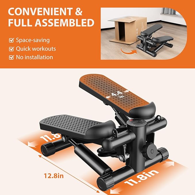 Sweetcrispy Mini Stair Steppers with Resistance Bands for Exercise at Home, Portable Exercise Twist Stepper Machine for Full Body Workout, 300LBS Capacity