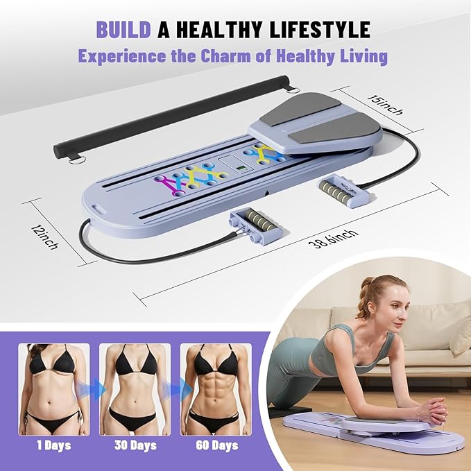 Maksone Pilates Board – 6-in-1 Foldable Reformer Training Kit with Auto-Rebound Ab Roller & Digital Display – Portable Home Core Workout Equipment for Abs, Muscle Toning & Full-Body Fitness