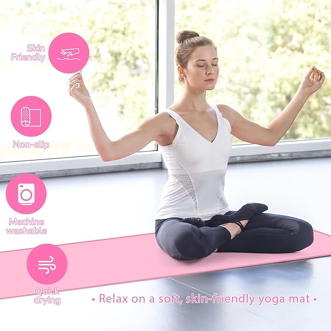 Peryiter 2pack 72 x 24'' Hot Yoga Towel Pack with Grip Dot, Sticky Fiber Mat Towel Non Slip for Hot Yoga, Absorbent Microfiber Sweat Anti-Slip Cover for Pilates Exercise Fitness Workout(Purple,Pink)