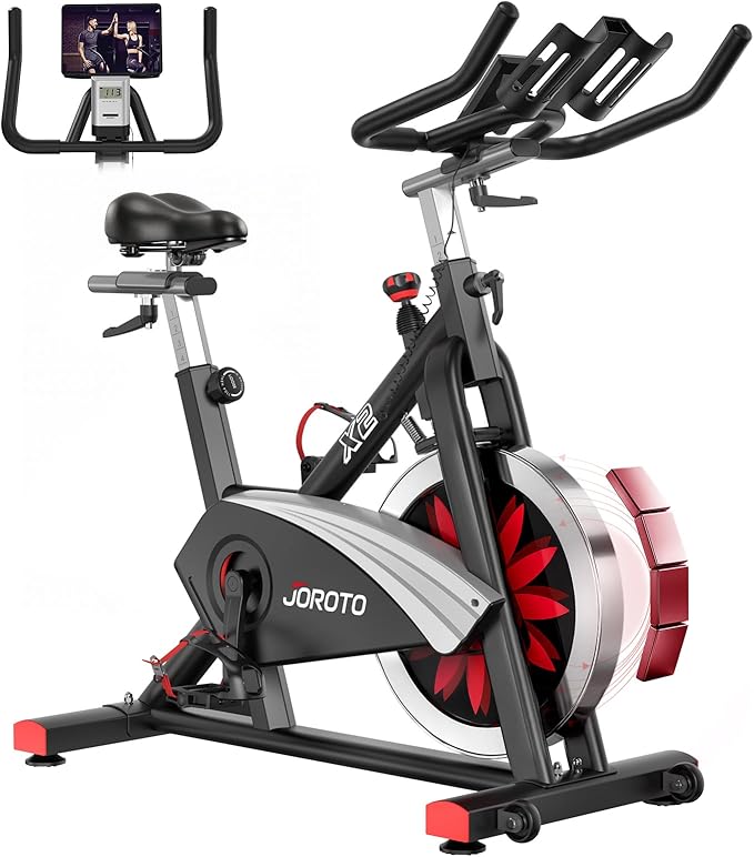 JOROTO Exercise Bike, Magnetic Stationary Bikes for Home with 40LBS Flywheel, App Supported Indoor Bike with 350LBS Weight Capacity, Low Noise,Digital Monitor,Bottle and Tablet Holder